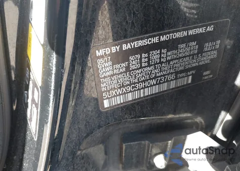 2017 BMW X3 xDrive28I из США, поврежденный, VIN 5UXWX9C39H0W73766